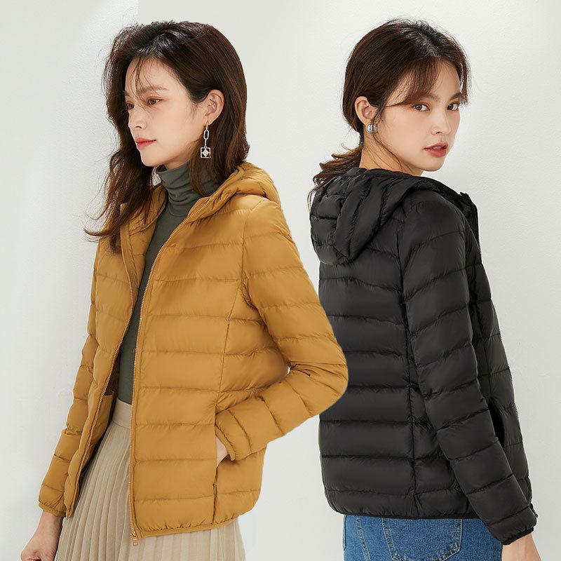Damen Ultraleichte gesteppte Kapuzenjacke mit ultraflacher Thermowatte Drune
