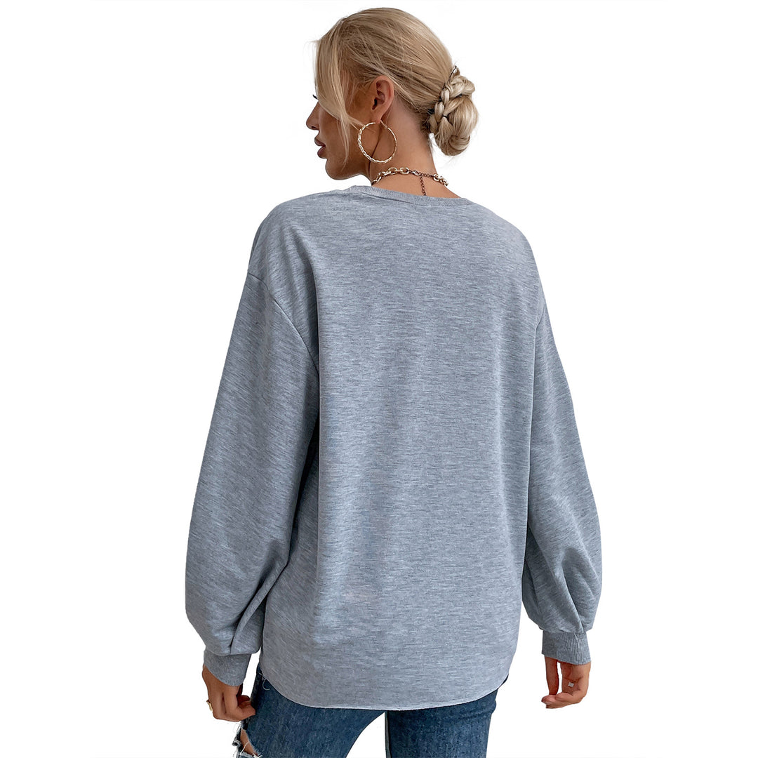 Damen lässiges Sweatshirt mit raffinierten Puffärmeln und kreativem Schriftzug Drune
