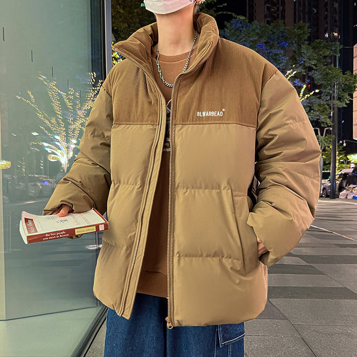 Herren Wattierte Steppjacke mit Cordbesatz, hohem Stehkragen & oversized Schnitt Drune
