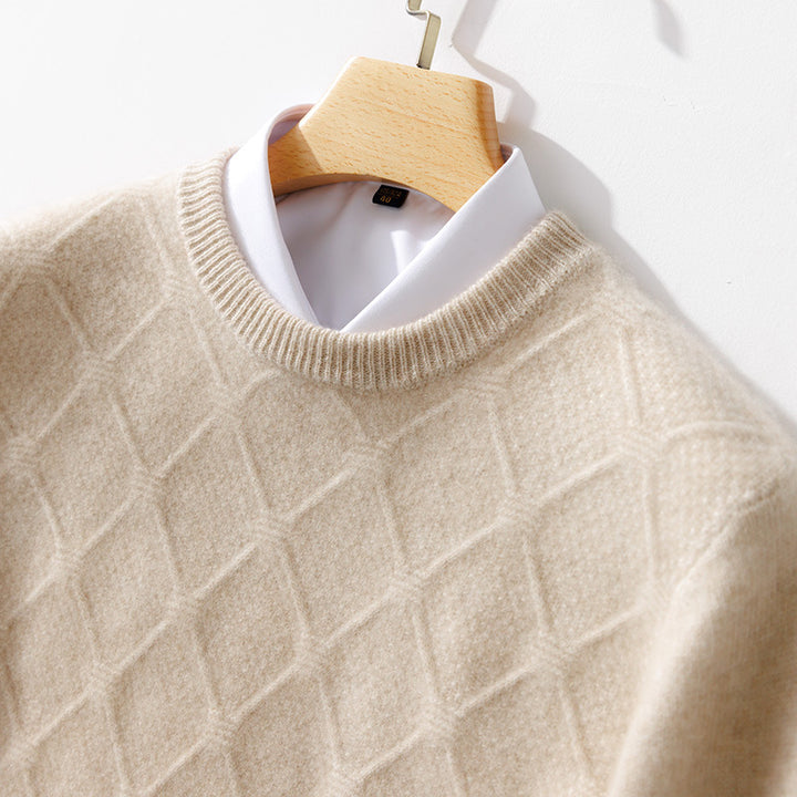 Herren Strukturierter Rauten‑Strickpullover mit Rundhalsausschnitt und kaschmirähnlicher Weichheit Drune