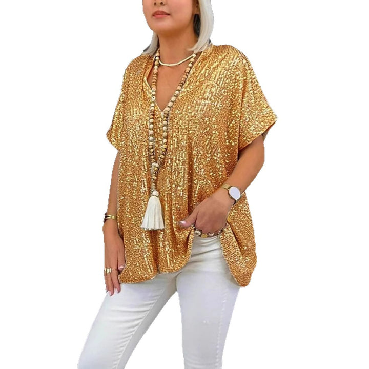 Damen Glitzerndes Tunika-Shirt mit V-Ausschnitt Drune