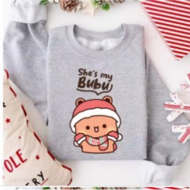 Unisex nan kuscheliges Baumwoll-Sweatshirt mit niedlichem Bären-Print und Rundhalsausschnitt Drune