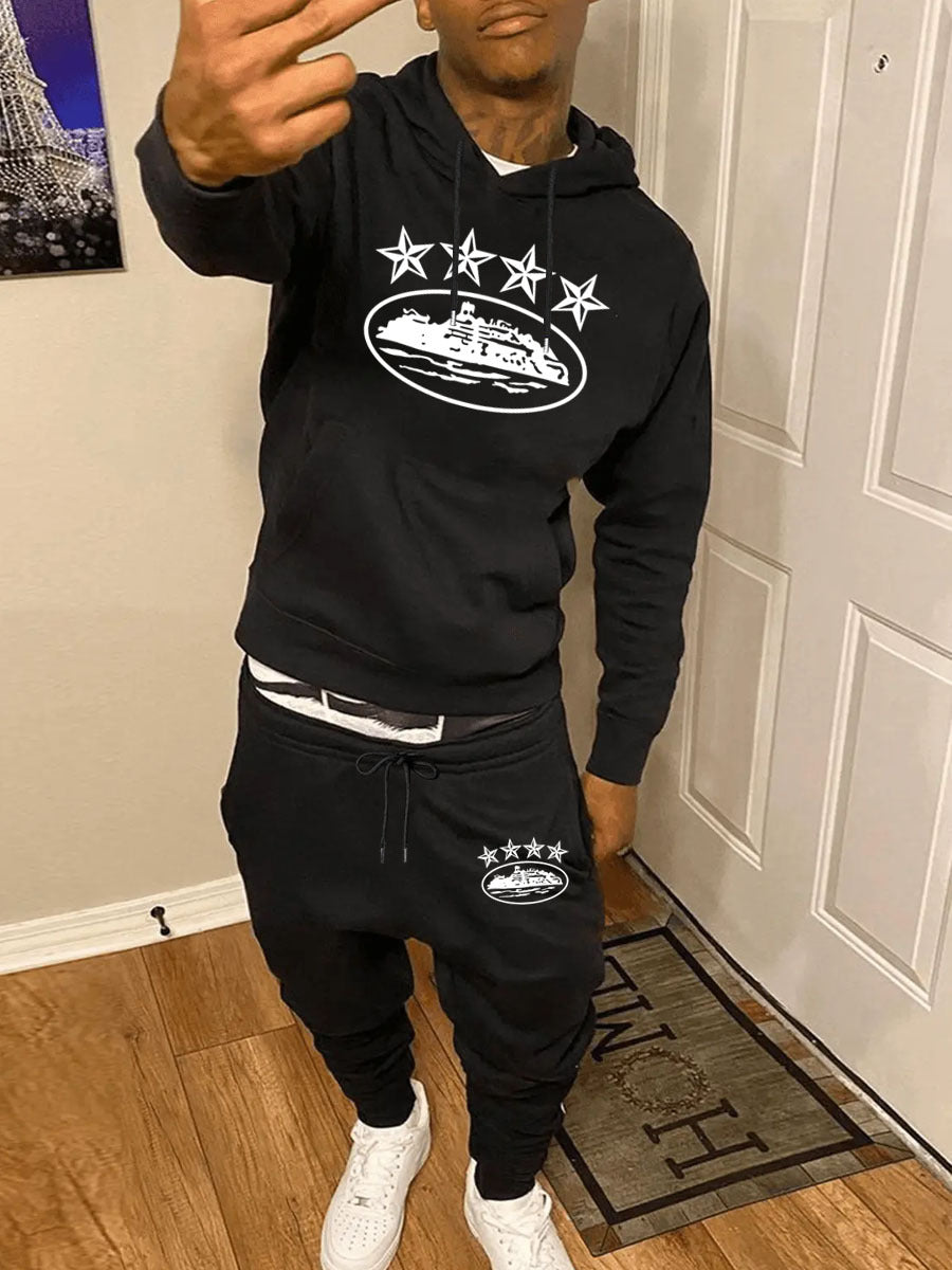 Herren sportliches Hoodie und Jogginghose Set mit auffälligem Grafikdesign Drune