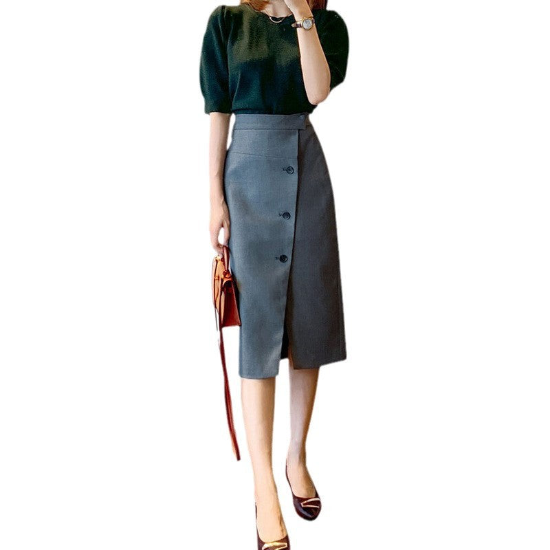 Damen Eleganter Midirock mit Knopfdetail und Taillengürtel Drune