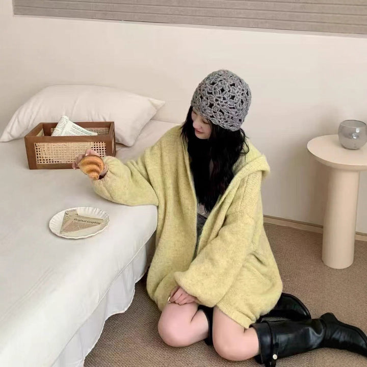 Damen Flauschige Übergröße Strickjacke Drune