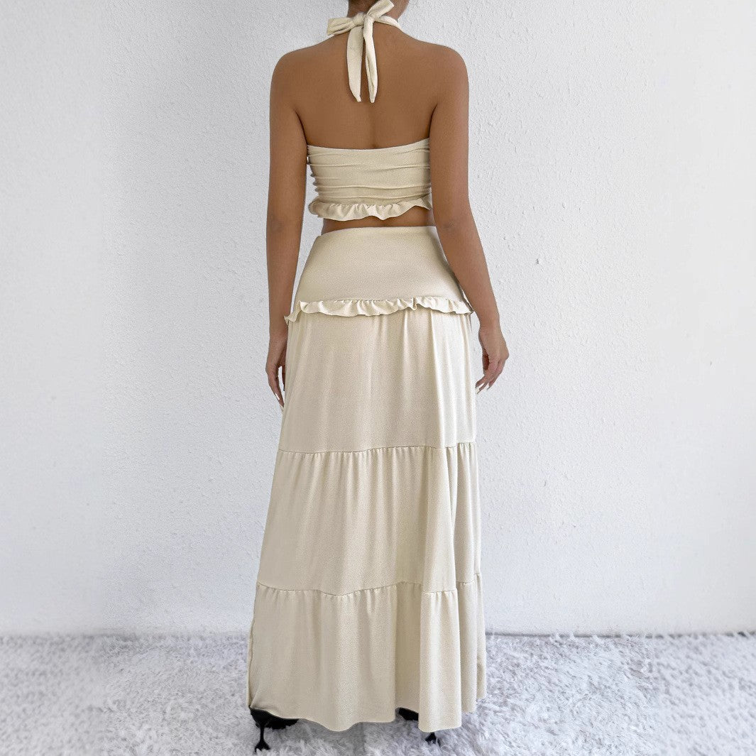 Damen Maxi-Rock mit croptop Design und Rüschendetails Drune