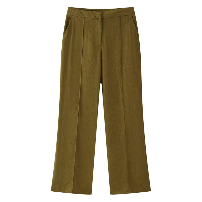 Damen Weite High‑Waist Stoffhose mit Bügelfalte und Seitentaschen Drune