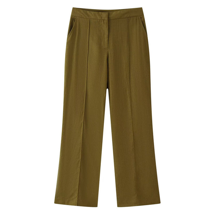Damen Weite High‑Waist Stoffhose mit Bügelfalte und Seitentaschen Drune