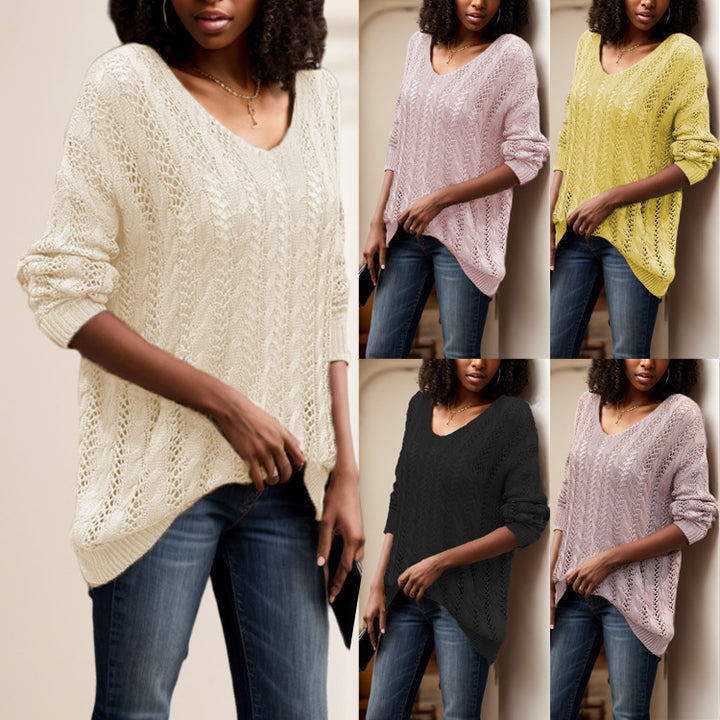 Damen Grobstrickpullover mit luftiger Maschenstruktur und V-Ausschnitt Drune