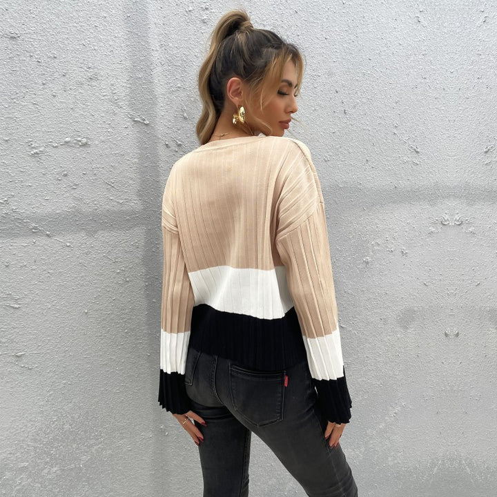 Damen Strickpullover mit Blockstreifen und Rippstruktur Drune