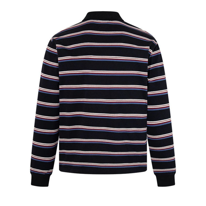 Herren Langarm-Poloshirt mit Retro-Streifen, Rippbündchen und Knopfleiste Drune