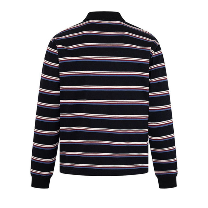 Herren Langarm-Poloshirt mit Retro-Streifen, Rippbündchen und Knopfleiste Drune