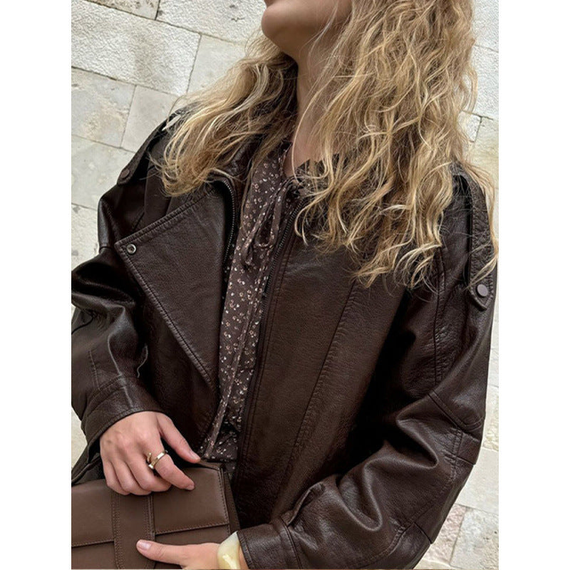 Damen Trendige Lederjacke im urbanen Stil Drune