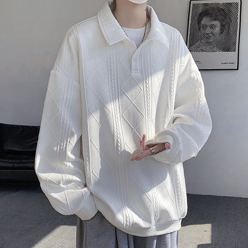 Herren Oversize-Polo-Strickpullover mit Rauten- und Zopfstruktur Drune