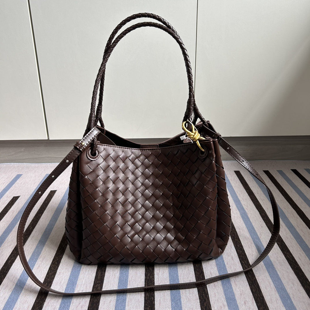 Damen Woven Leather Tote Bag mit verstellbarem Schultergurt Drune