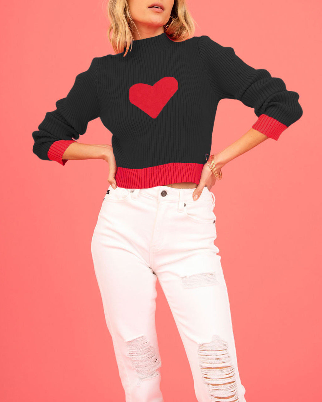 Damen modischer Pullover mit Herzmotiven Drune