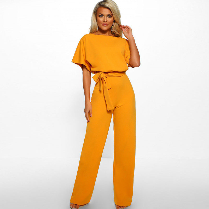 Damen Eleganter Weit Beins Jumpsuit mit Bindegürtel Drune