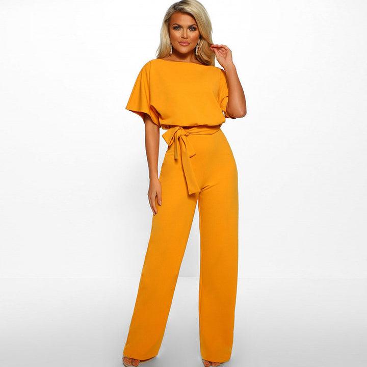 Damen Eleganter Weit Beins Jumpsuit mit Bindegürtel Drune