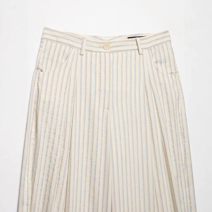 Damen Weite High‑Waist‑Hose aus leichter Baumwollmischung mit feinem Nadelstreifen und Bundfalten Drune