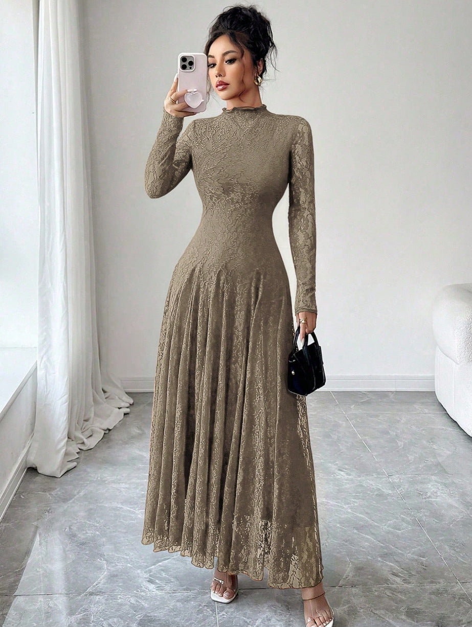 Damen Elegantes Hochzeitskleid mit Spitzenärmeln Drune