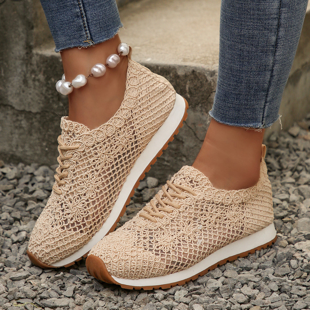 Damen nan atmungsaktive Strick-Run-Sneaker mit gehäkeltem Obermaterial, gepolstertem Komfortfußbett und rutschfester Gummilaufsohle Drune