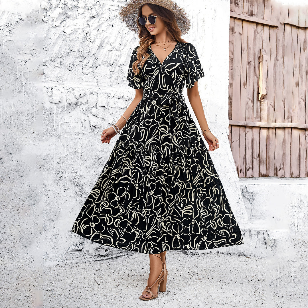 Damen Wickelmaxikleid mit luftigen Ärmeln und floralem Muster Drune