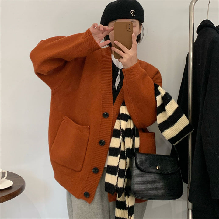 Damen kuschelige Strickjacke mit großen Taschen und durchgehendem Knopfverschluss Drune
