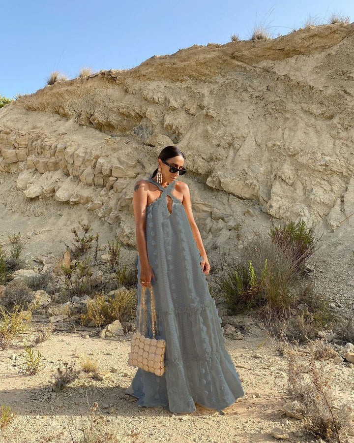 Damen Maxi-Kleid mit verspielten Rüschendetails und floralem Muster Drune