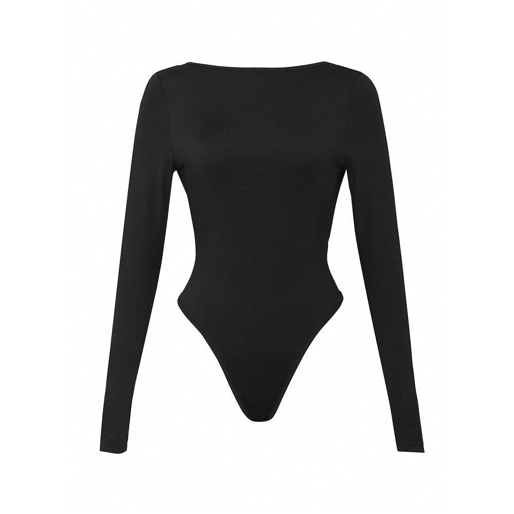 Damen figurbetonter Langarm-Bodysuit mit hohem Rundhals, nahtloser Passform und stretchigem Jersey Drune