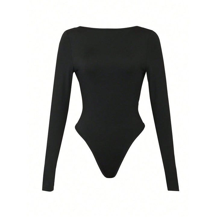 Damen figurbetonter Langarm-Bodysuit mit hohem Rundhals, nahtloser Passform und stretchigem Jersey Drune