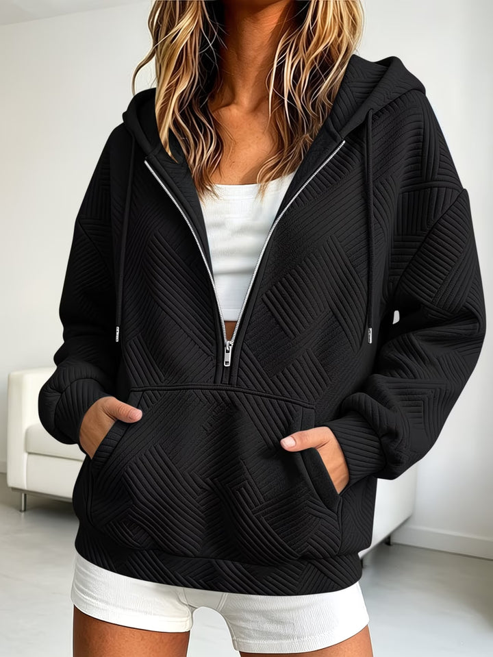 Damen Gequilteter Half-Zip Kapuzenpullover mit geometrischer Steppstruktur Drune