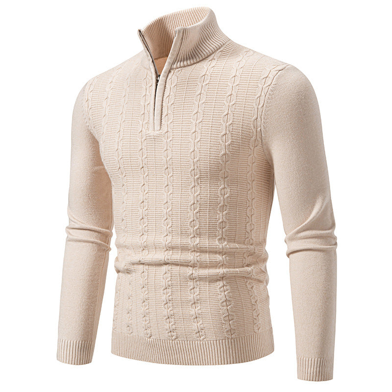 Herren Schmaler Halbzip-Zopfmuster-Pullover mit Thermo-Feinstrick und Rippsaum Drune