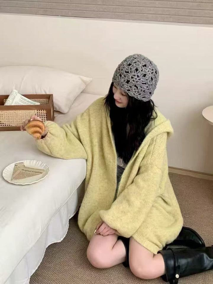 Damen Flauschige Übergröße Strickjacke Drune