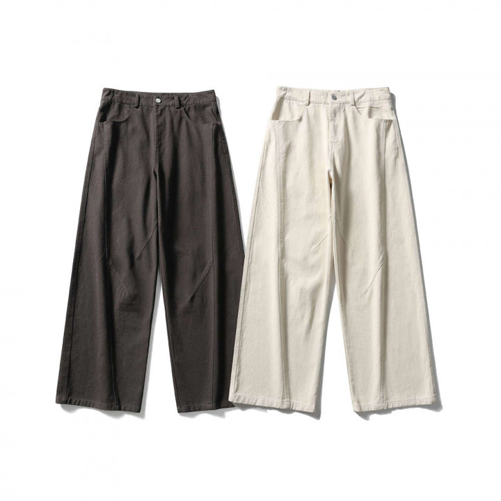 Damen Palazzo-Jeanshose mit hoher Taille, weitem Bein und Ziernähten Drune