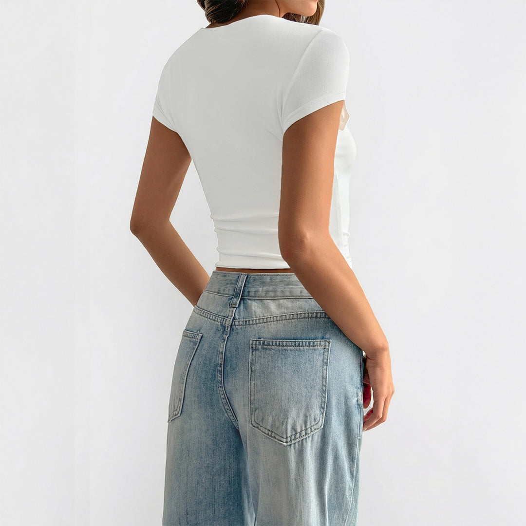 Damen Kurzarm T-Shirt mit quadratischem Ausschnitt Drune