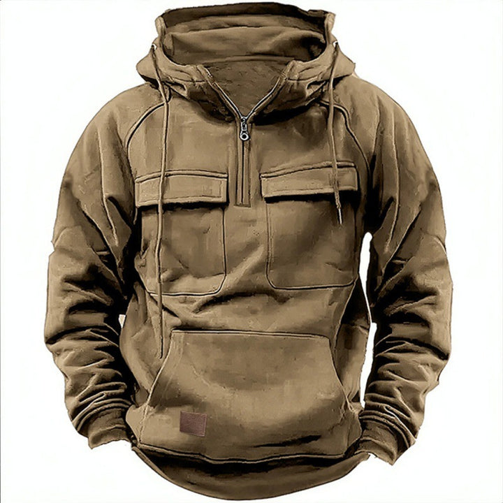 Herren funktionale Kapuzenpullover mit praktischen Taschen und kurzem Reißverschluss Drune