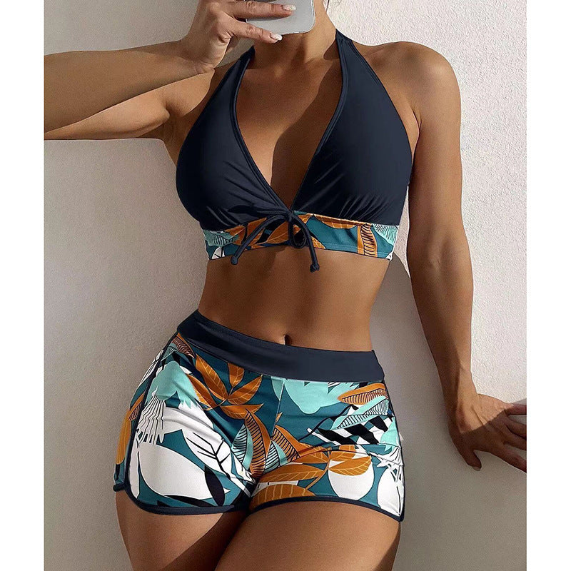Damen Triangel-Bikini-Set mit hohem Bund und floralem Muster Drune