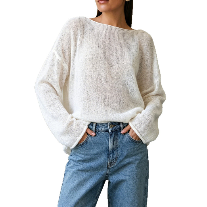 Damen luftiger Oversize-Feinstrickpullover mit weitem Arm und Rundhalsausschnitt Drune