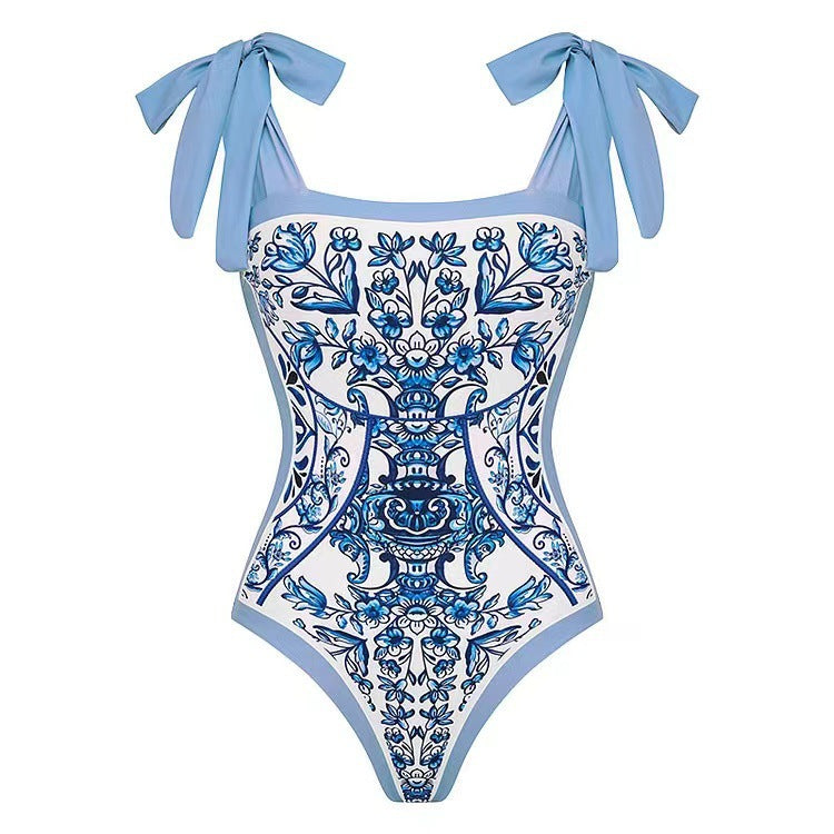 Damen Badeanzug mit floralem Druck und passendem Wickelrock Drune