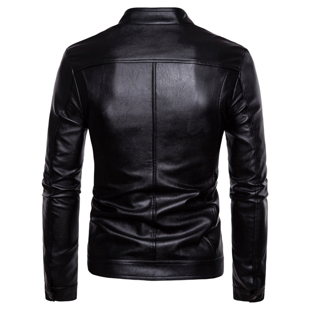 Herren Slim-Fit Biker-inspirierte Kunstlederjacke mit Stehkragen und minimalistischer Nahtführung Drune