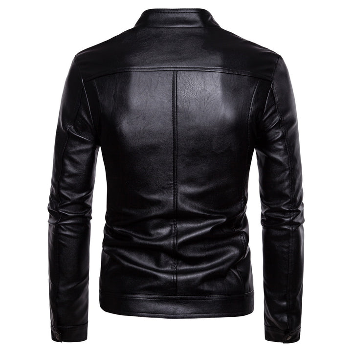 Herren Slim-Fit Biker-inspirierte Kunstlederjacke mit Stehkragen und minimalistischer Nahtführung Drune