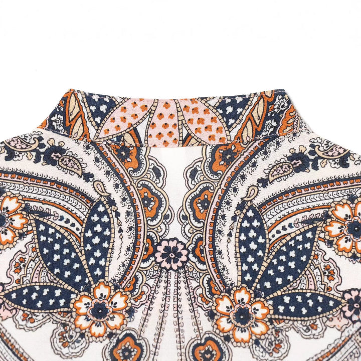 Damen Boho-Tunika‑Midikleid mit Paisley‑Print, Ballonärmeln und Tunnelzug Drune