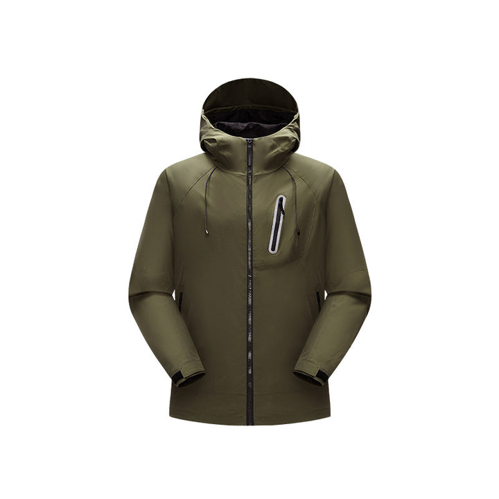 Herren Wasserdichte Softshell-Regenjacke mit verstellbarer Kapuze und Brustreißverschluss Drune