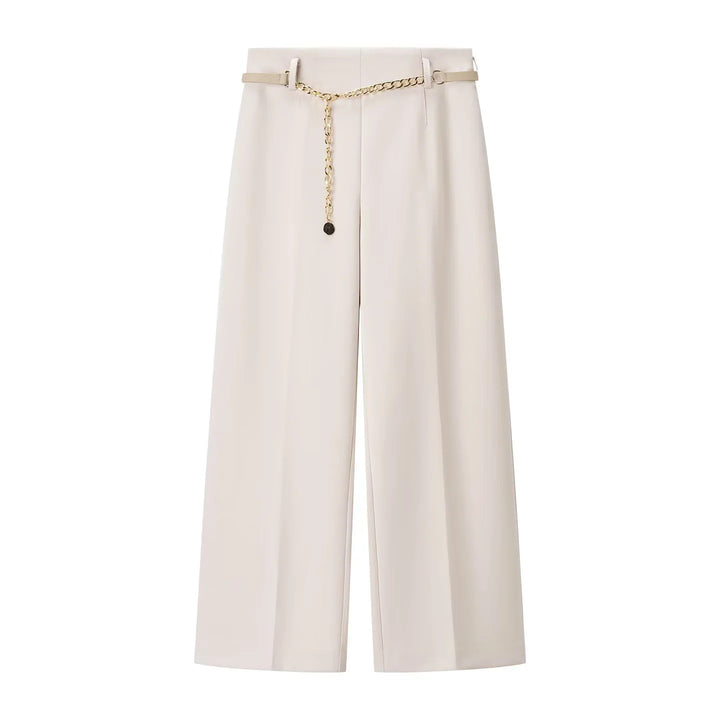 Damen nan weit geschnittene Highwaist-Hose mit Bügelfalte und abnehmbarem Schmuckketten-Gürtel Drune