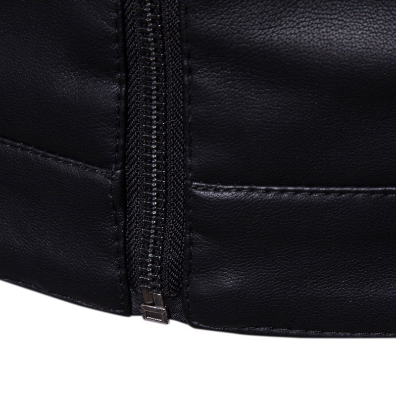 Herren Schlanke Kunstleder-Bikerjacke mit Stehkragen und verdecktem Reißverschluss Drune
