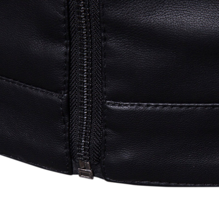 Herren Schlanke Kunstleder-Bikerjacke mit Stehkragen und verdecktem Reißverschluss Drune
