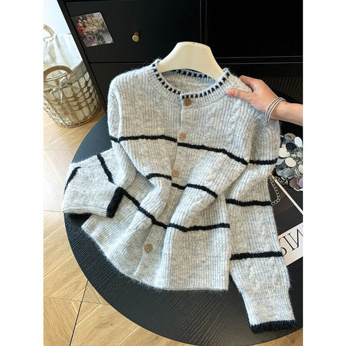 Damen Gemütlicher Strickcardigan mit Knopfleiste Drune
