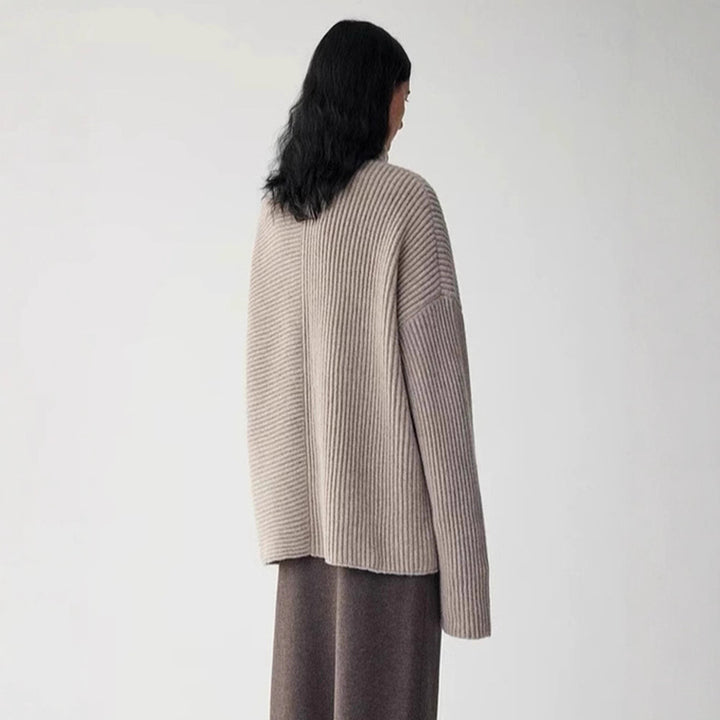 Damen Grobstrickcardigan mit hohem Kragen und Knopfleiste Drune