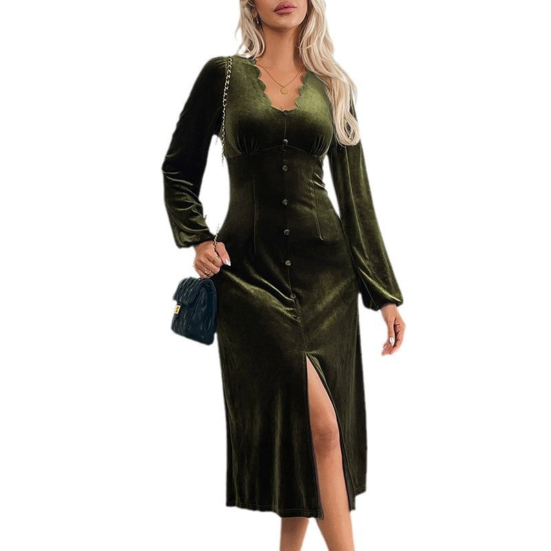Damen Elegantes Wickelkleid mit Knopfdetails Drune