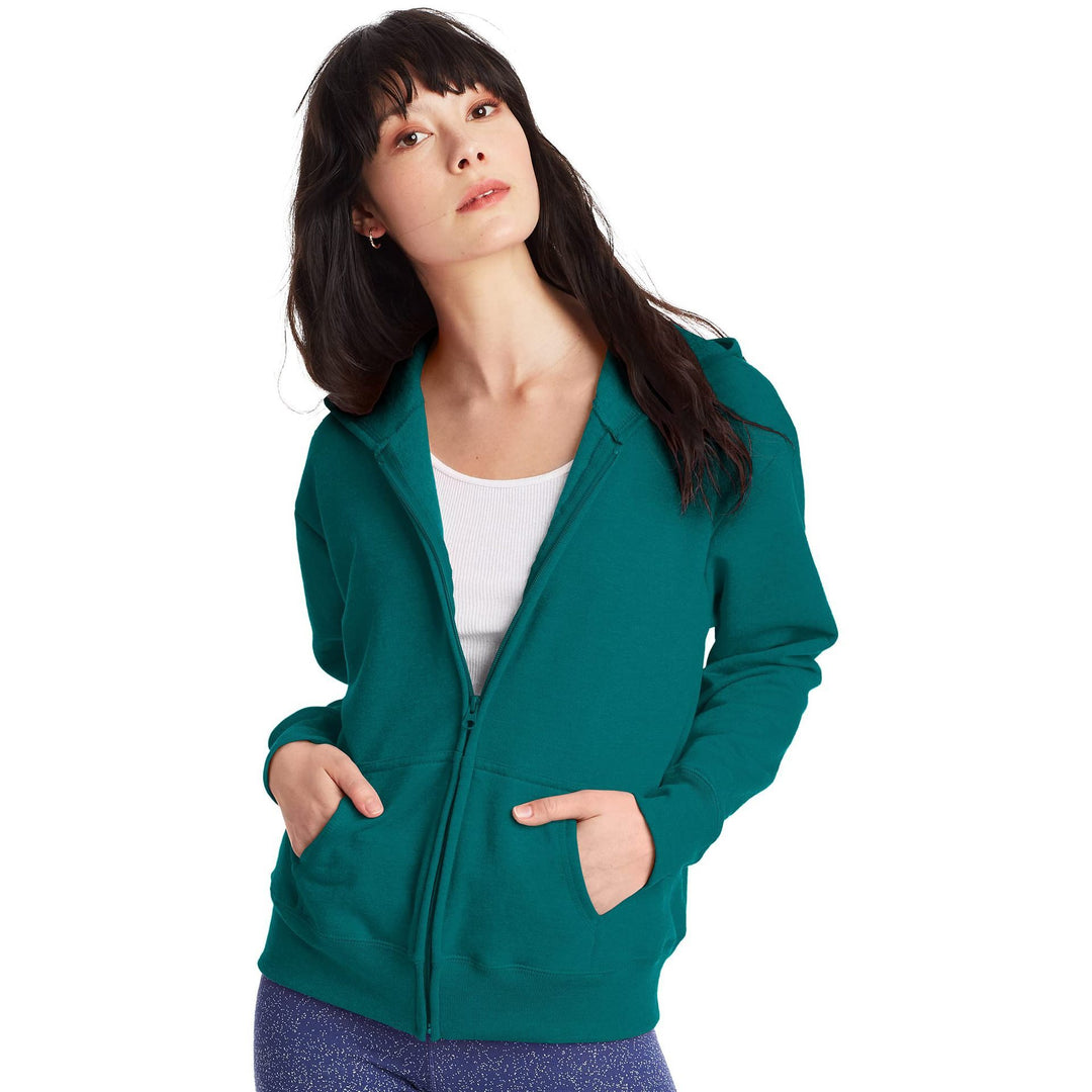 Damen Kapuzen-Sweatjacke mit durchgehendem Reißverschluss, Kängurutaschen und gerippten Bündchen Drune